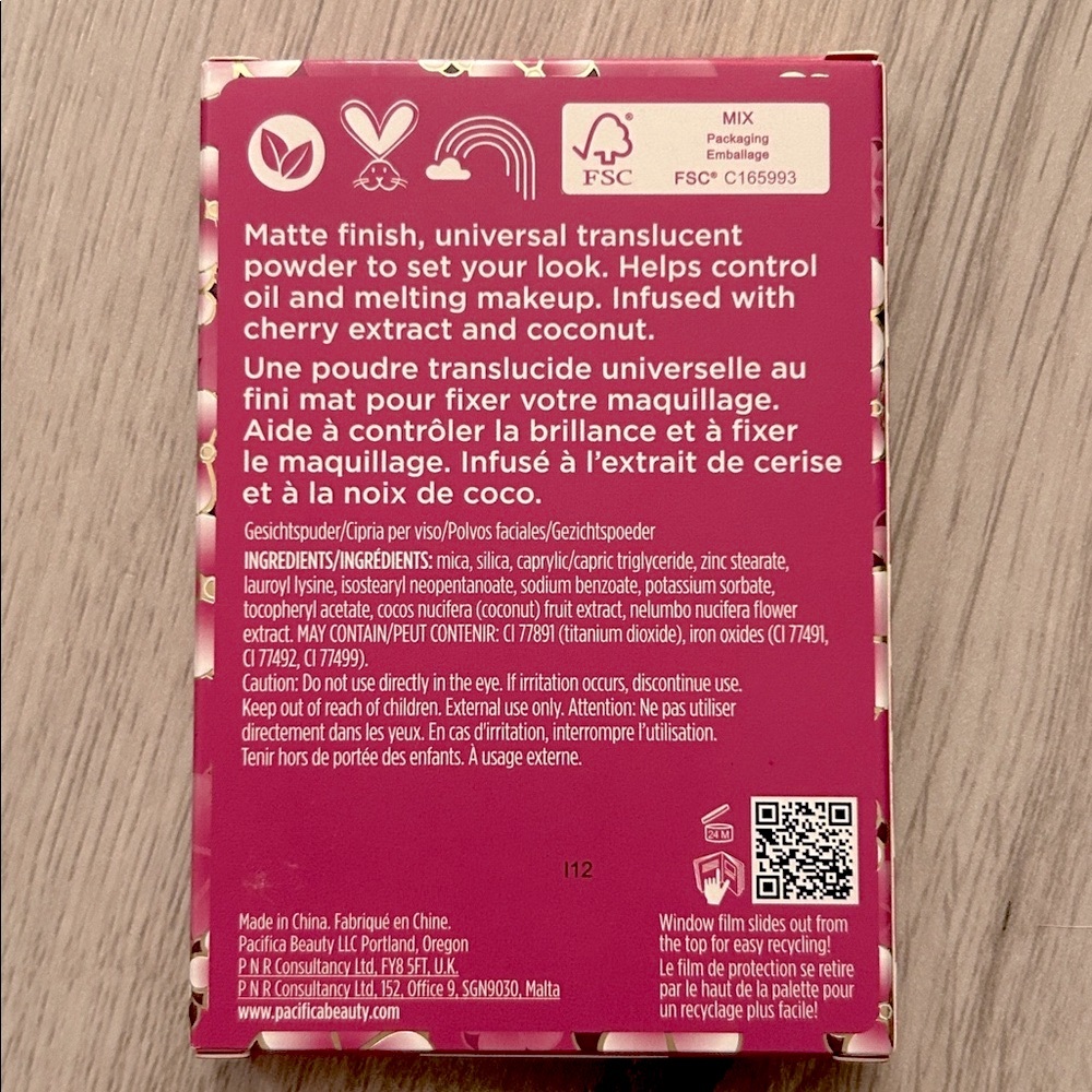 Pacifica Neutralizing Mineral Mattifier - Pressed Powder-Cherry & Coconut - Picture 2 of 6